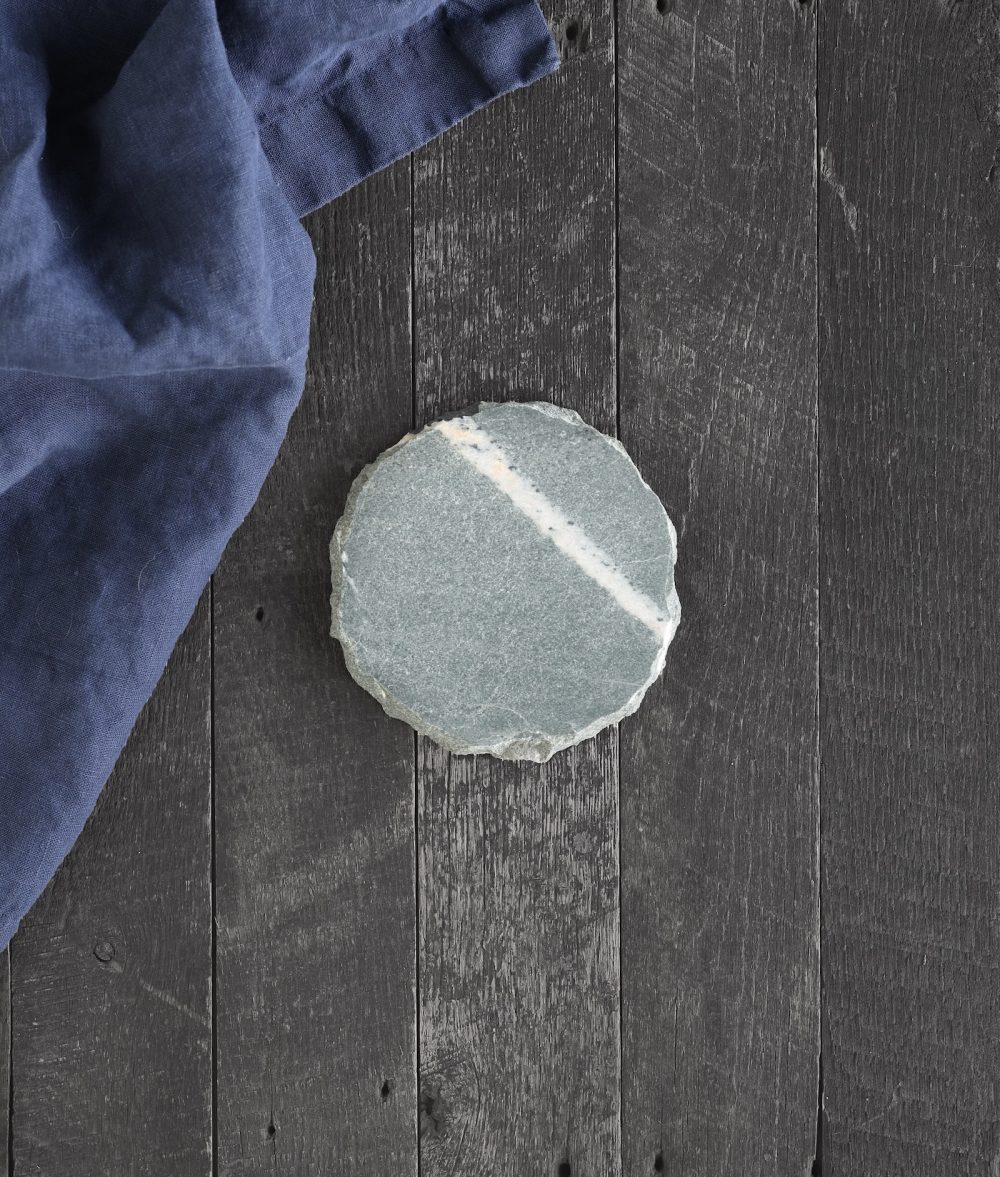 metamorphic stone coaster with grayand green colors from Allendale Farm in Boston Massachusetts