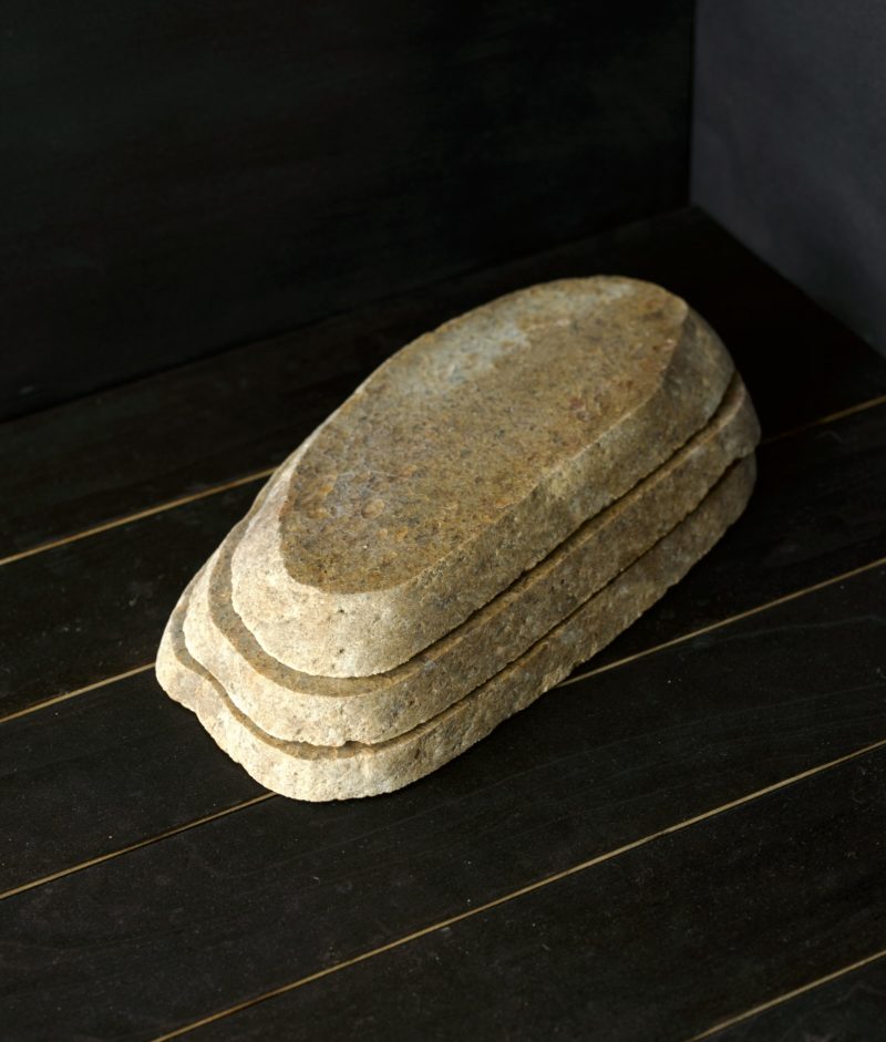 Set of three trivets from a single stone in almond color with quartzite material